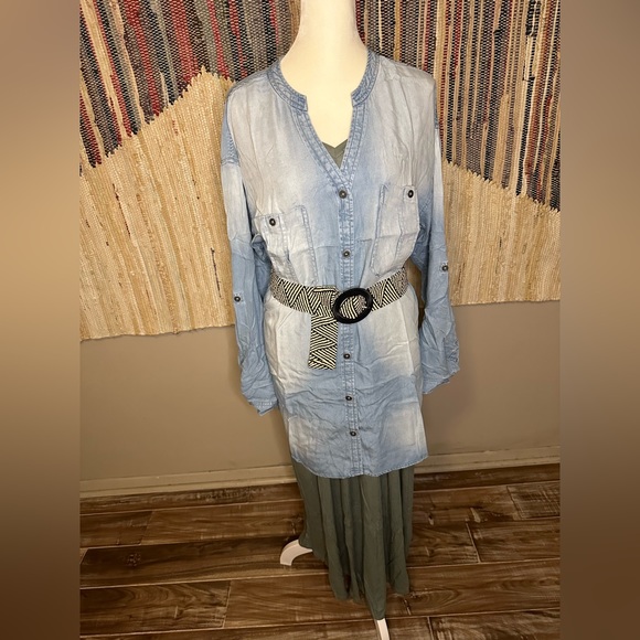 PLUS Zenana Long Sleeve Chambray Shirt - Picture 7 of 9